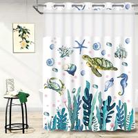 Ocean series turtle pattern Shower Curtain Home Decor Elegant Modern Design Snap in Fabric Liner Set See Through Mesh Top Win...