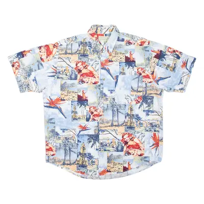 CROSSINGS Holiday Hawaiian Shirt Blue Short Sleeve Mens M