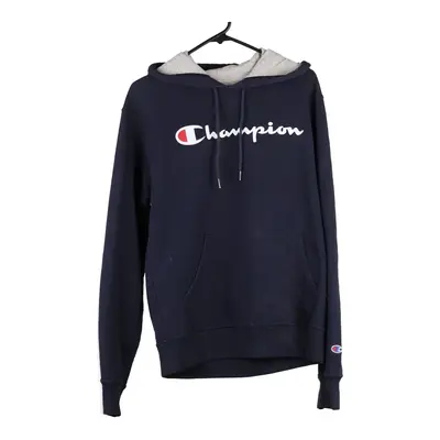 Champion Spellout Hoodie - Small Navy Cotton Blend