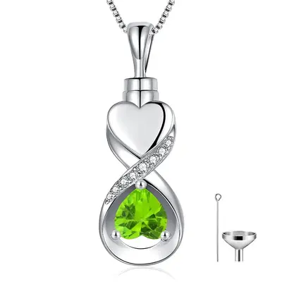 Sterling Silver Cubic Zirconia Heart & Infinity Symbol Urn Necklace for Ashes