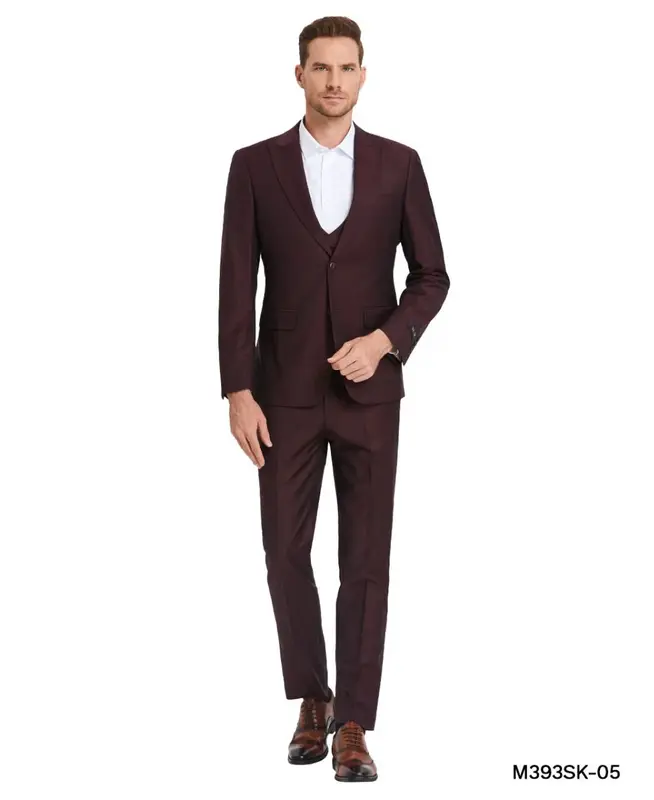Tazio Men's Skinny Fit 3 Piece Suit Tone on Tone Windowpane