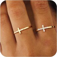 Tewiky Cross Rings For Women Girls Dainty Trendy Stackable Ring Set Thin Cz Cross Finger Rings For Women Non Tarnish Simple S...