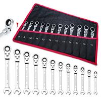 Ratcheting Wrench Set Flex Head, 12 Piece Metric Combination Ratchet Wrench kit, 8mm - 19mm Chrome Vanadium Steel Wrenches,Gi...