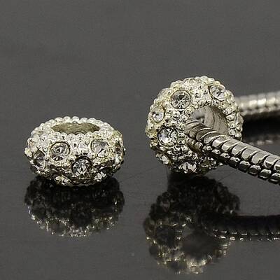 Big Hole Alloy Rhinestone Crystal European Loose Beads Fit Charm Bracelets