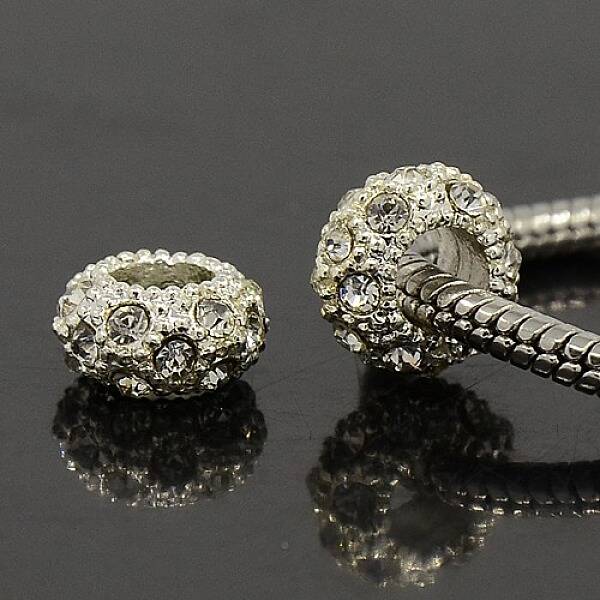 Big Hole Alloy Rhinestone Crystal European Loose Beads Fit Charm Bracelets