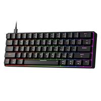 Gm611 Mechanical Rainbow Led Backlit Gaming Wired Keyboards Compact Mini 61 Keys Portable 60 Percent With Black Keycaps For W...
