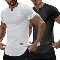 ELENCOCO Set of 2 Men's Plain Muscle Slim V-Neck Short Sleeve T-Shirt for Daily Outdoor Wear, Casual Athletic Wear, and Gym W...