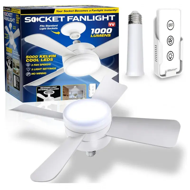 Socket Fan Light With Remote Adjustable Screw Mouth Intelligent Remote Control Integrated LED Fan Light | Color: White