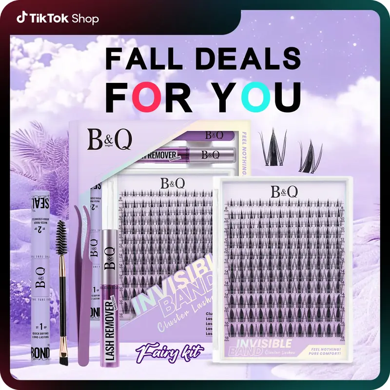 B&Qaugen Fairy Manga Lash Kit l Invisible Band with 144pcs Individual Lashes, C Curl for DIY Lash Extension, Waterproof Long ...