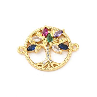 Brass Micro Pave Cubic Zirconia Connector Charms