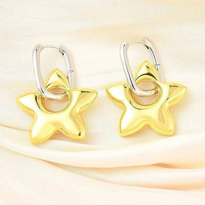 Star Brass Hoop Earrings for Women