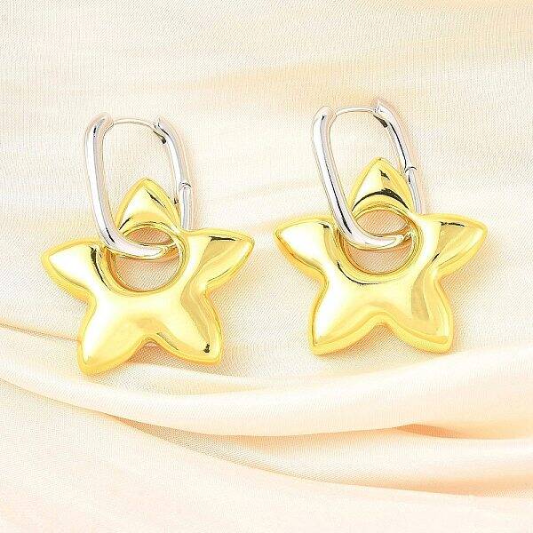 Star Brass Hoop Earrings for Women