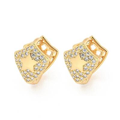 Brass Pave Clear Cubic Zirconia Hoop Earrings