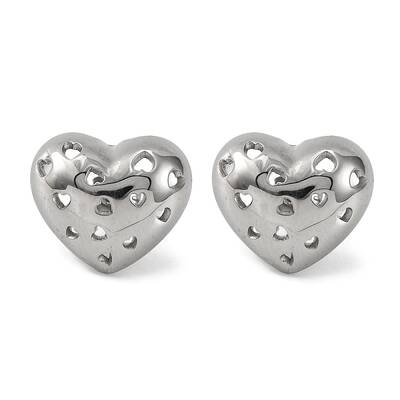304 Stainless Steel Hollow Heart Stud Earrings