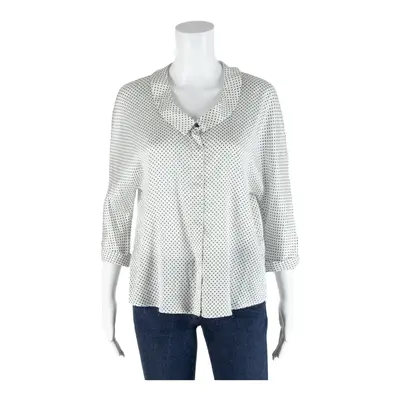 ZARA BASIC White Collared Polka Dot Long Sleeve Blouse Womens S