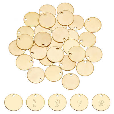 30 pcs 304 Stainless Steel Flat Round Charms