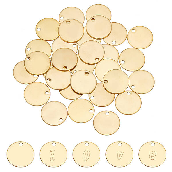 30 pcs 304 Stainless Steel Flat Round Charms