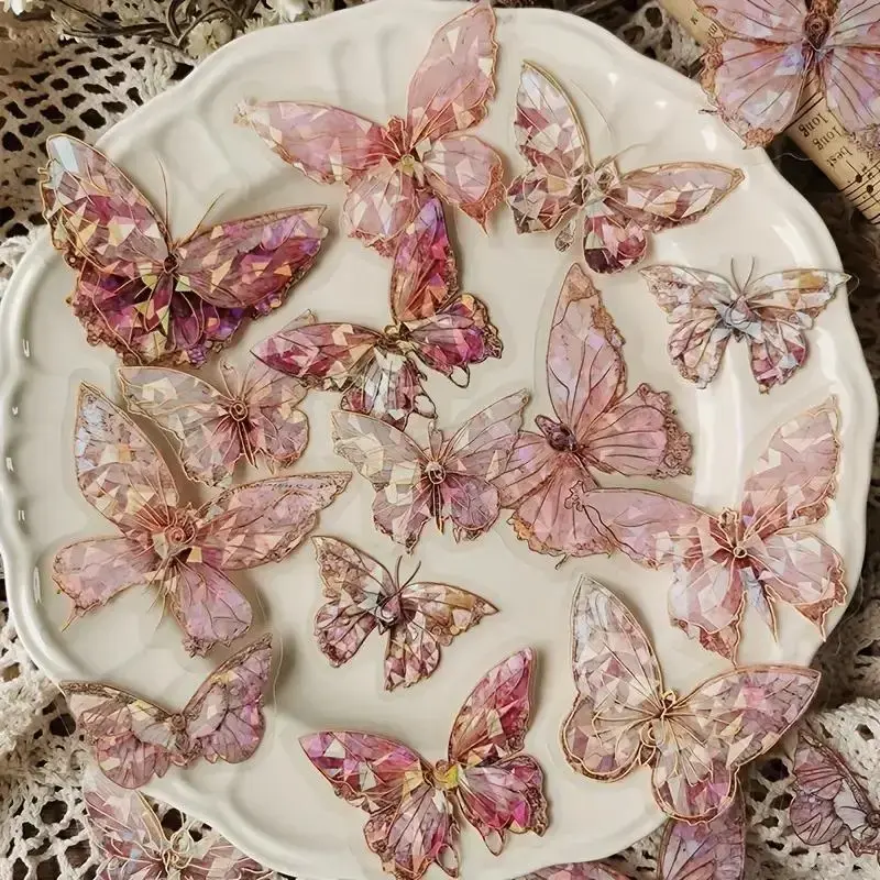 Ice Crystal Laser Butterfly Decorative Sticker, 20pcs/set DIY Handbook Material, Diary Planning Sticker