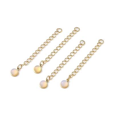 Ion Plating(IP) 316 Surgical Stainless Steel Curb Chain Extender with Opalite Round Charm