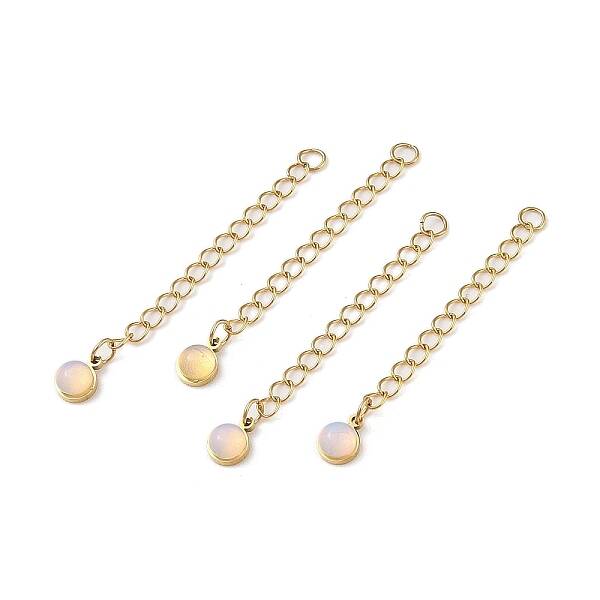 Ion Plating(IP) 316 Surgical Stainless Steel Curb Chain Extender with Opalite Round Charm