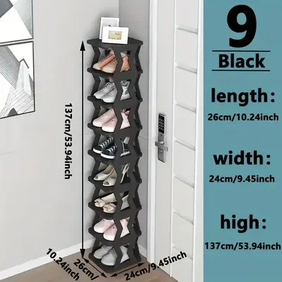 Space-Saving 6/9 Tier Foldable Shoe Rack - Tall Narrow Shoe Organizer Tower for Small Spaces, Freestanding Multi-Layer Shoe S...