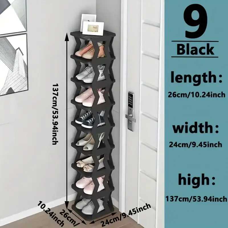 Space-Saving 6/9 Tier Foldable Shoe Rack - Tall Narrow Shoe Organizer Tower for Small Spaces, Freestanding Multi-Layer Shoe S...