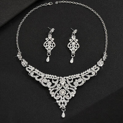 Brass Rhinestone Pendant Necklaces & Earring Sets for Women