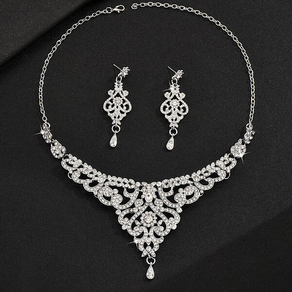 Brass Rhinestone Pendant Necklaces & Earring Sets for Women