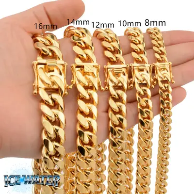 ICE WATER 6-18MM Stainless Cuban Link Chain 6-18MM Width/ 6-30 inch, Faucet Button Hip Hop Fashion For Gift For Men And Women