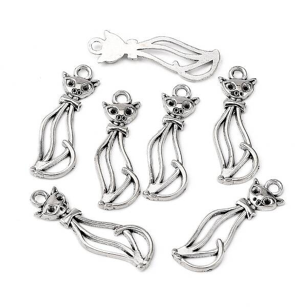 Tibetan Style Alloy Kitten Pendants