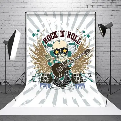 Retro White Grey Stripe Rock N Roll Music Backdrop