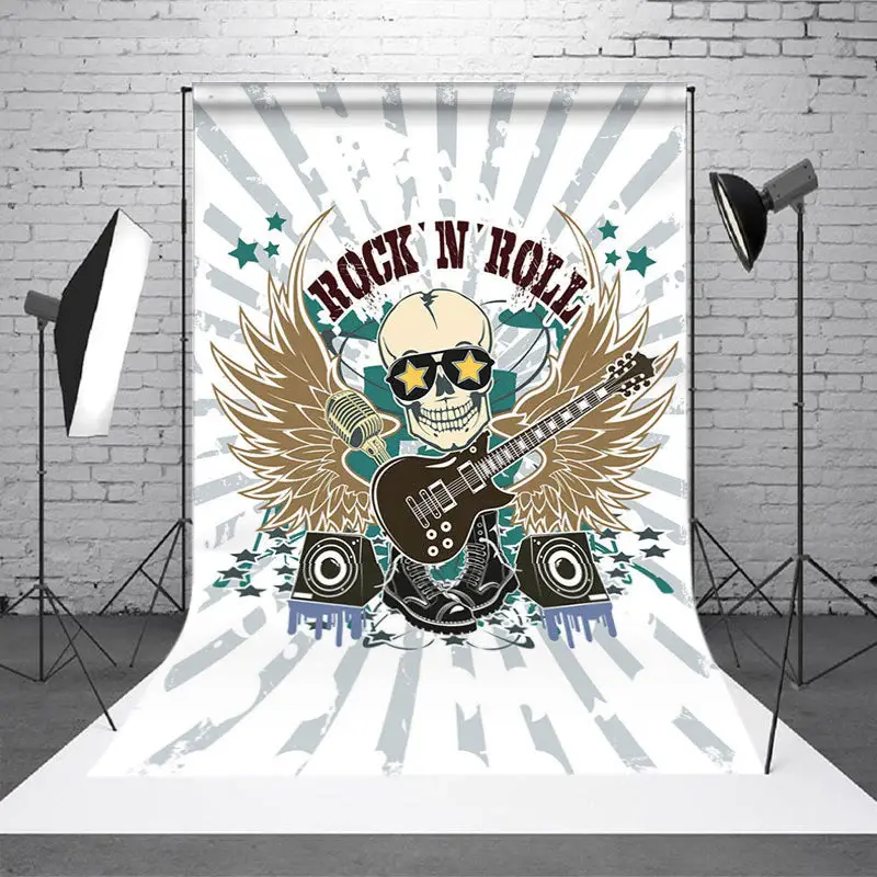 Retro White Grey Stripe Rock N Roll Music Backdrop