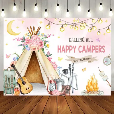 Calling All Happy Campers Tent Birthday Backdrop - Aperturee