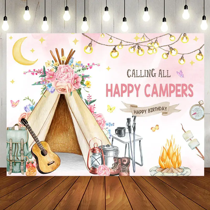 Calling All Happy Campers Tent Birthday Backdrop - Aperturee