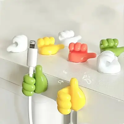 10pcs Random Color Thumb-up Design Data Cable Holder, Thumb Hook Headphones Cable Clip, Nails-Free Finger Adhesive Car Charge...