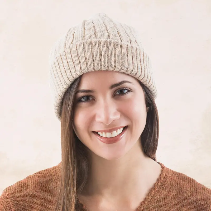 NOVICA Tan Mountain Roads Unique Womens Alpaca Wool Solid Knit Hat