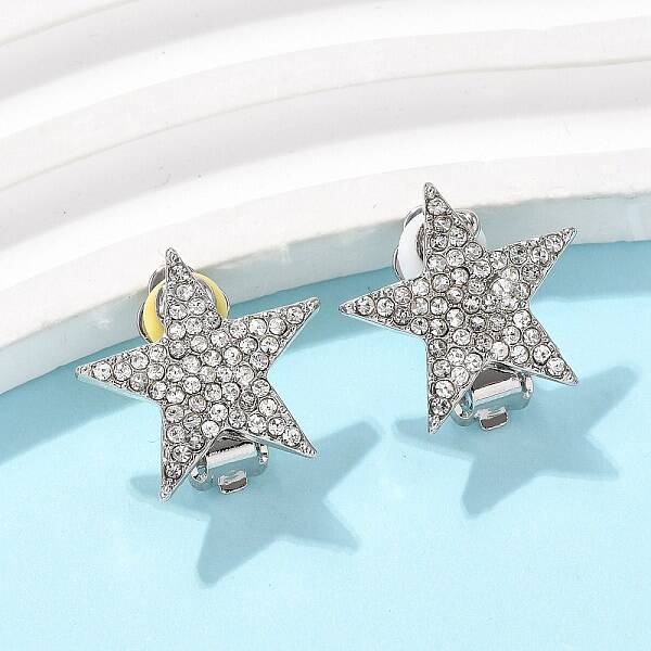 Star Brass Micro Pave Clear Cubic Zirconia Clip-on Earrings