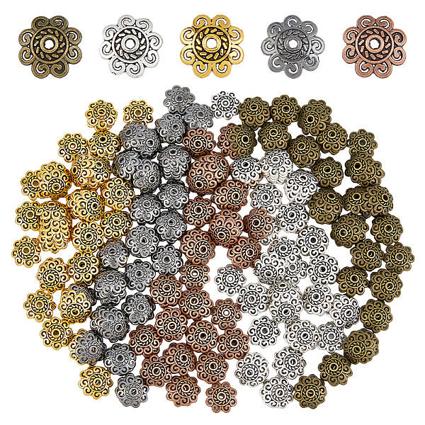 300Pcs 5 Styles Tibetan Style Bead Caps