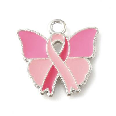 Breast Cancer Pink Awareness Ribbon Theme Alloy Enamel Pendants