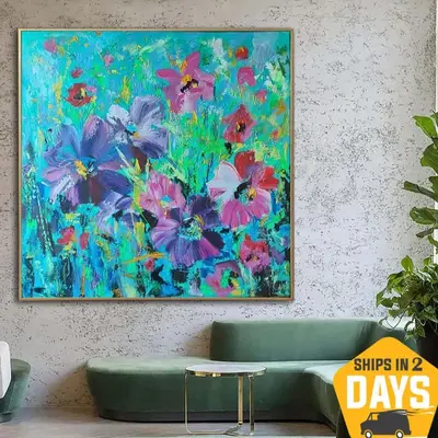 Original Abstract Flowers Paintings on Canvas Colorful Floral Art Modern Oil Painting Textured Painting | FLORAL RESONANCE 46...
