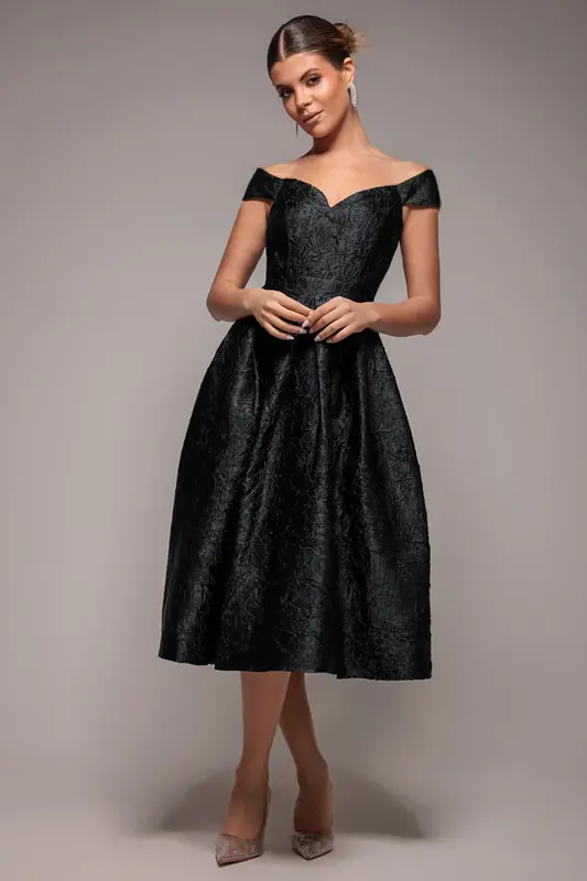 Goddiva Crushed Satin Sleeveless A Line Midi Dress - Black