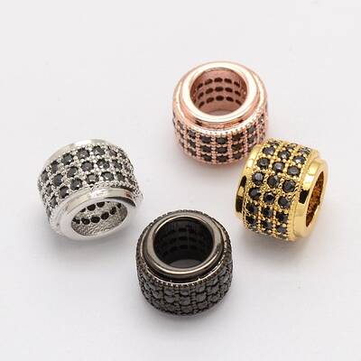 Column Brass Micro Pave Cubic Zirconia European Beads