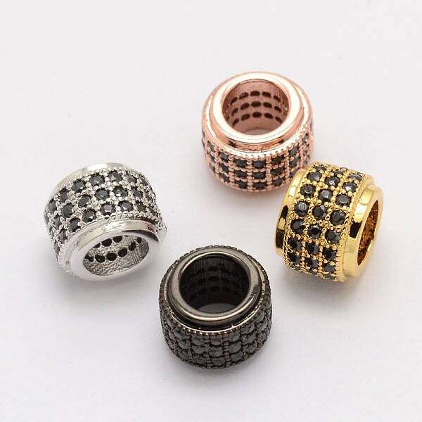 Column Brass Micro Pave Cubic Zirconia European Beads