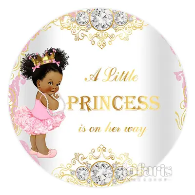 Aperturee Pink White Princess Shiny Round Baby Shower Backdrop | Round Baby Shower Backdrop | Circle Backdrop Baby Shower | B...