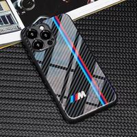 Carbon fiber mirror mobile phone case for iPhone 16/15/14/13 pro/promax glass case classic car logo Cellphone Protector phone...