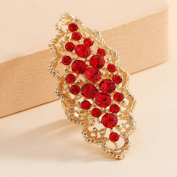 Geometric Hollow Alloy Rhinestone Finger Rings