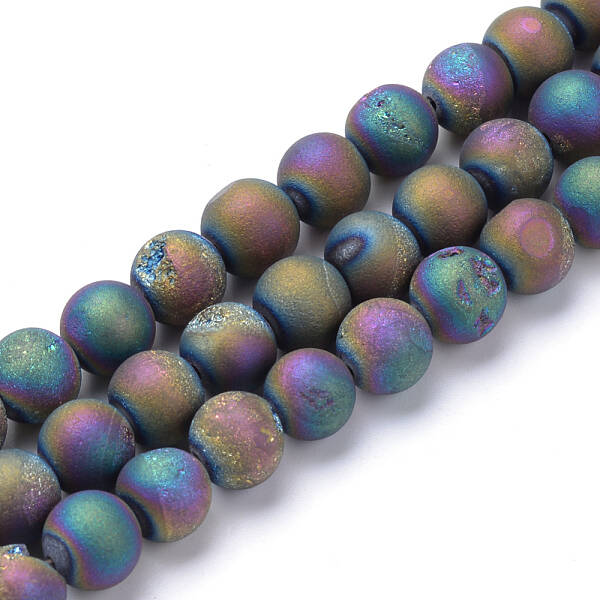 Electroplated Natural Druzy Geode Agate Bead Strands