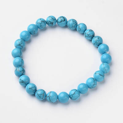 Synthetic Turquoise Round Bead Stretch Bracelets