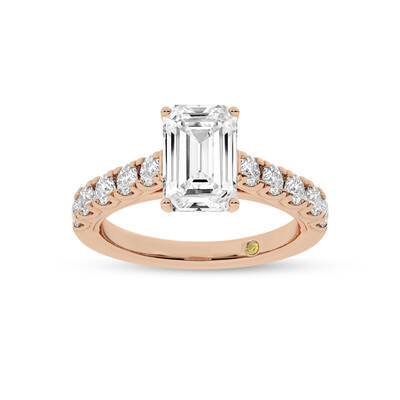 Reno Pavé Set Emerald Cut Lab Grown Cathedral Diamond Engagement Ring | 18K Rose Gold 4 1/6 CT. TW.