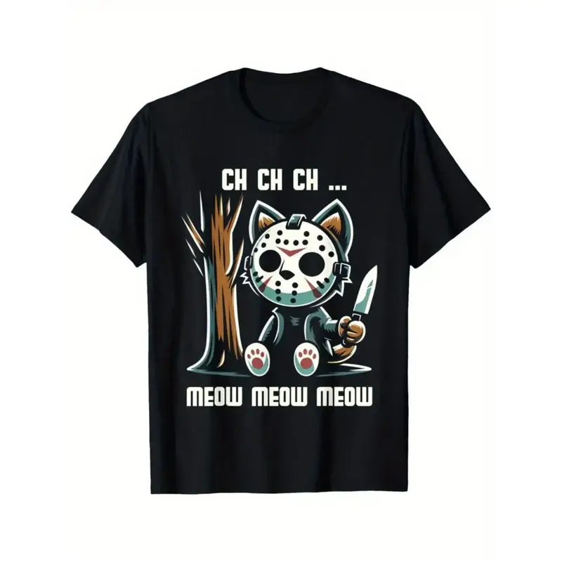 funny vintage graphic Cat Movie Horror T-shirt Cotton Casual Summer Tee, Trendy Tops Crew Neck Tee